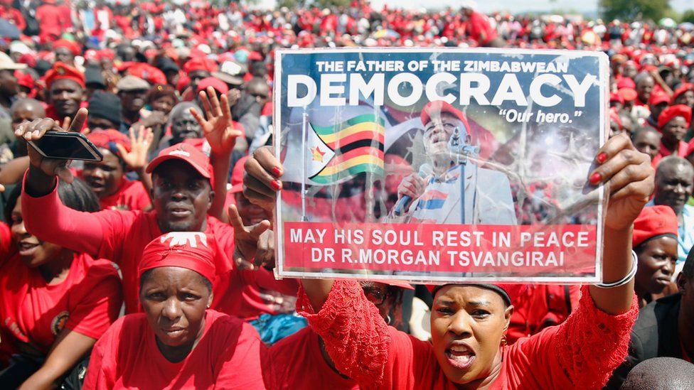 Mourners attend the funeral of Movement For Democratic Change (MDC) leader, Morgan Tsvangirai, in Buhera, Zimbabwe February 20, 2018.