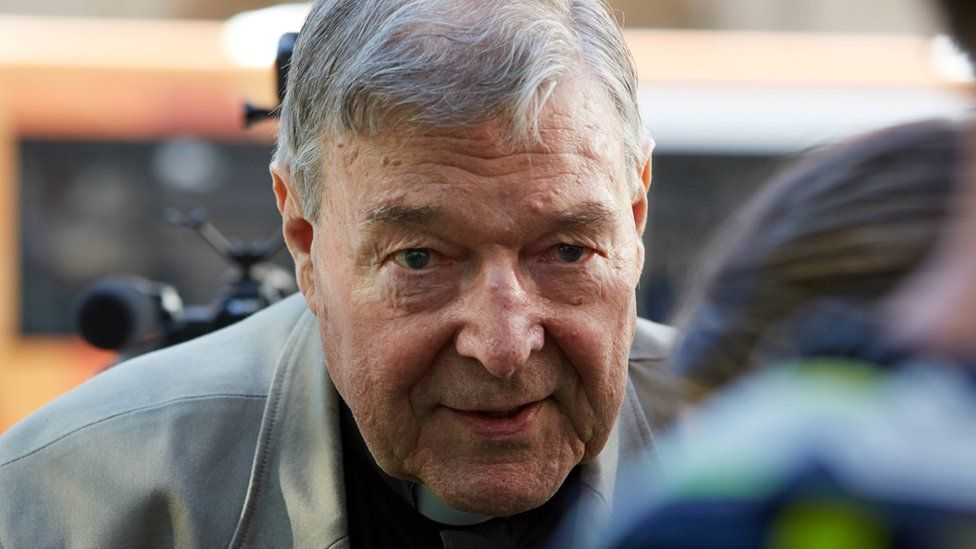 George Pell outside a Melbourne court on 27 February before he was later remanded in custody.