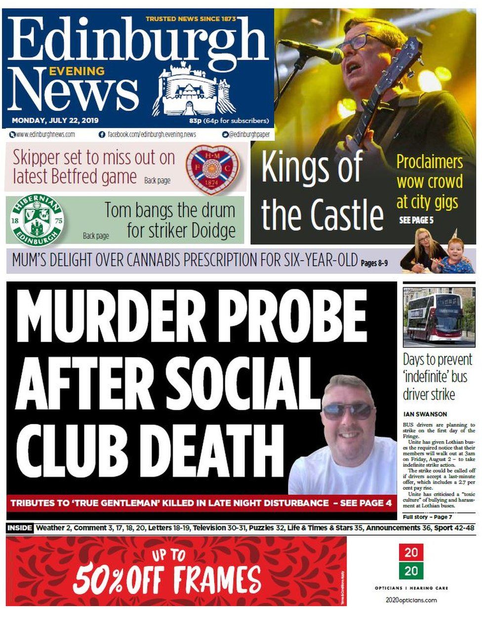 Scotland's papers 'Murder' investigation after social club death BBC