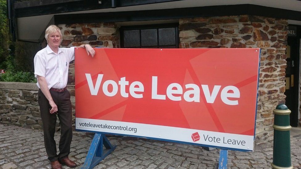 Bruce Robertson with a Vote Leave sign