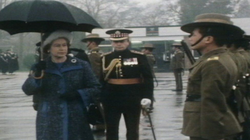 The Queen visiting a Gurkha unit in Hampshire in 1978