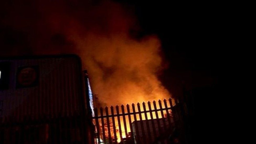 An explosion was heard as a fire raged through Nottingham Cattle market