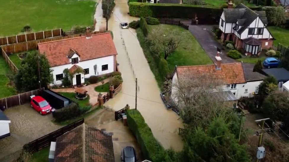 Drone shot of flooded roads at Rickinghall