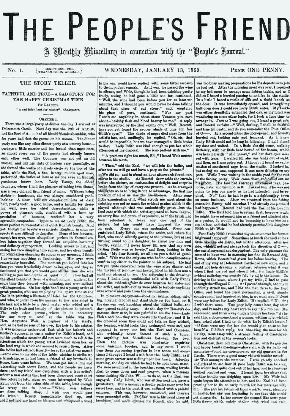 The first ever edition of the People's Friend in January 1869