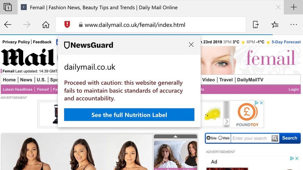 NewsGuard warning about Daily Mail Online