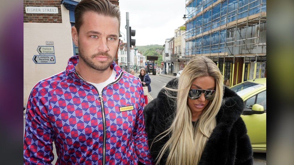 Katie Price and fiance Carl Woods arriving at Lewes Crown Court