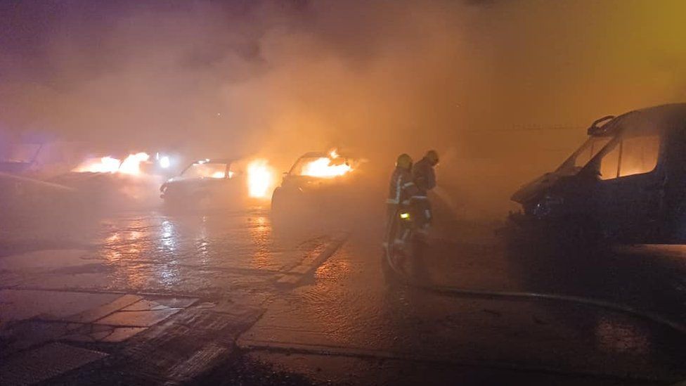 Several cars were on fire