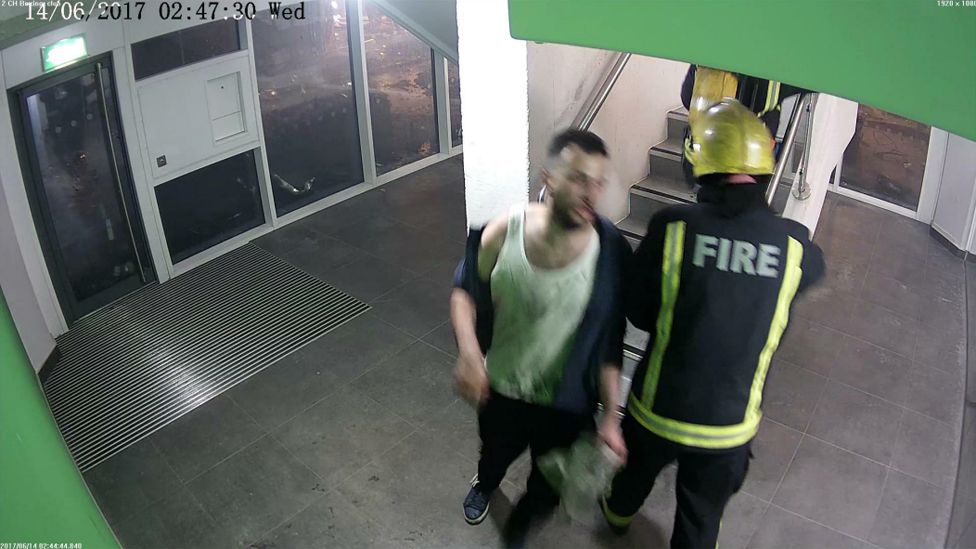 Omar Alhaj Ali arrives at ground floor - image from CCTV