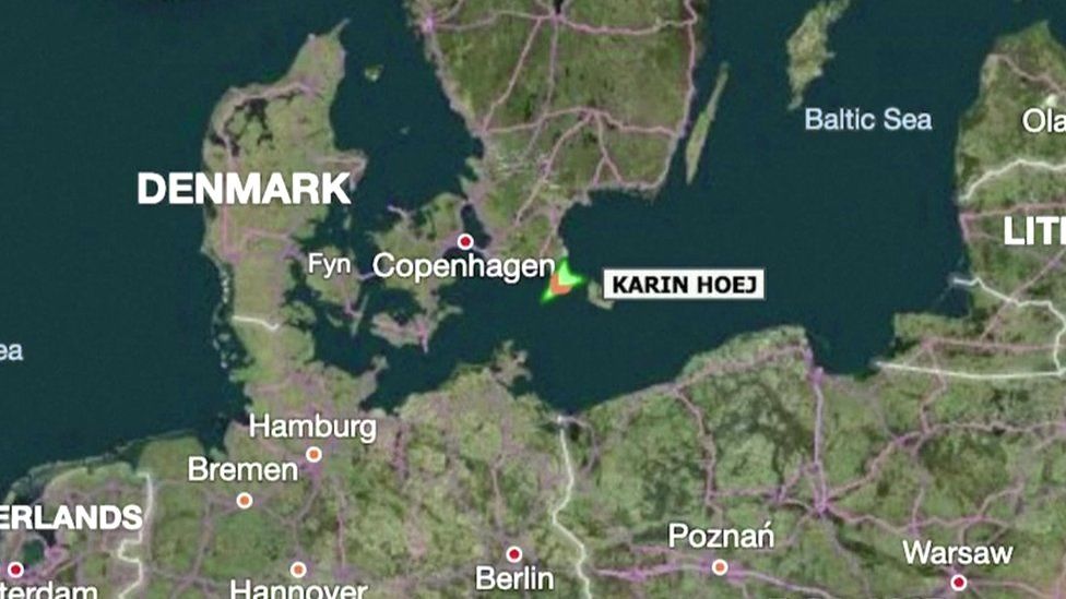 Map shows the area of the Baltic Sea where two cargo ships collided
