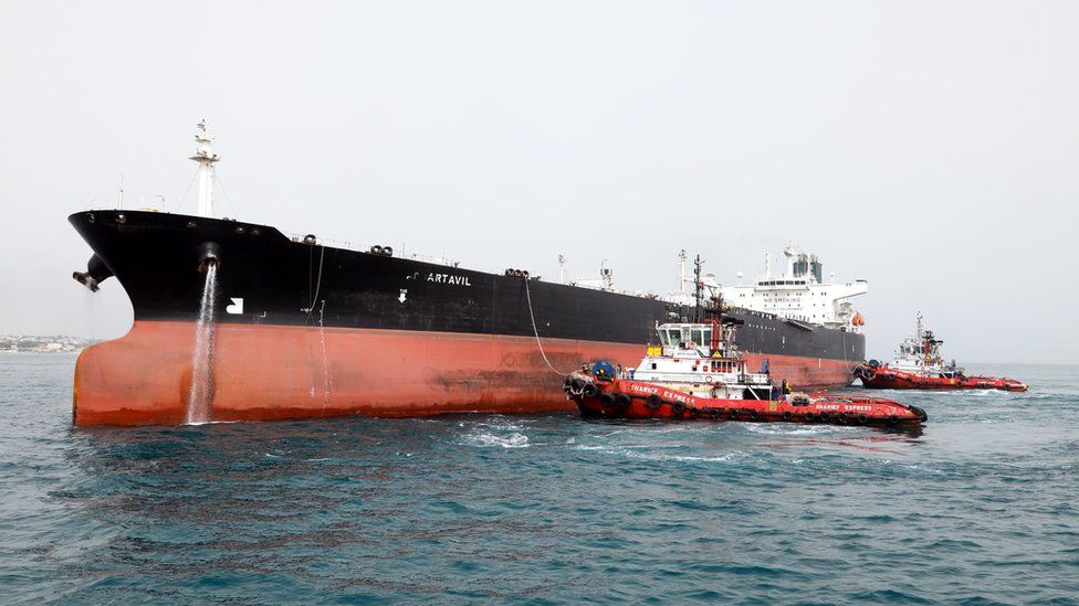 Iranian oil tanker Artavil Qeshm moored at Kharg Island in the Gulf, southern Iran, 12 March 2017