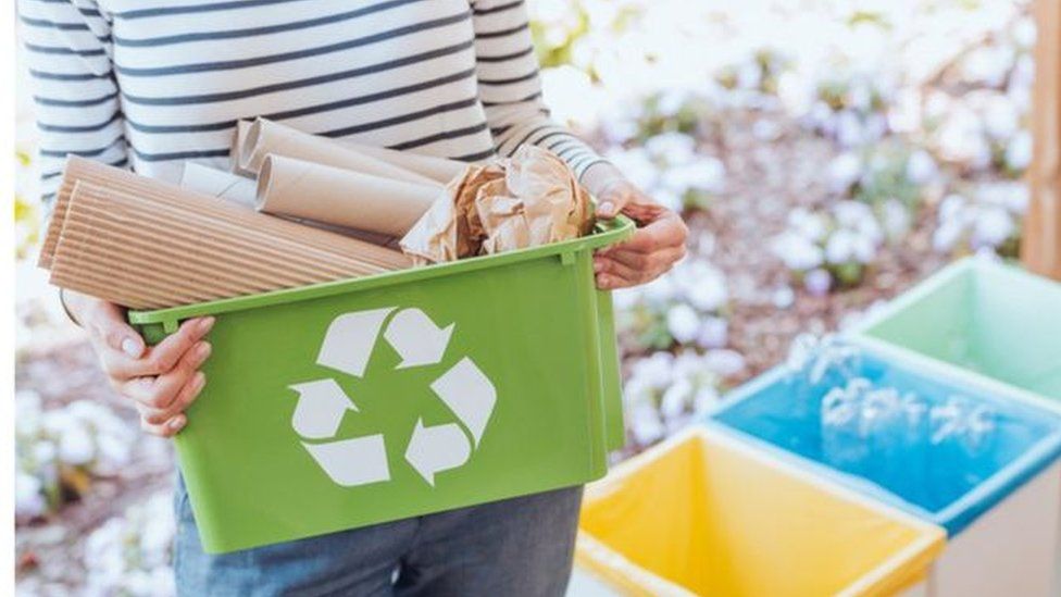 Products in recycling boxes