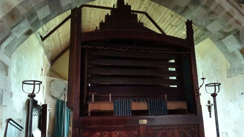 An organ at St Mary's Church in Llanfair Kilgeddin