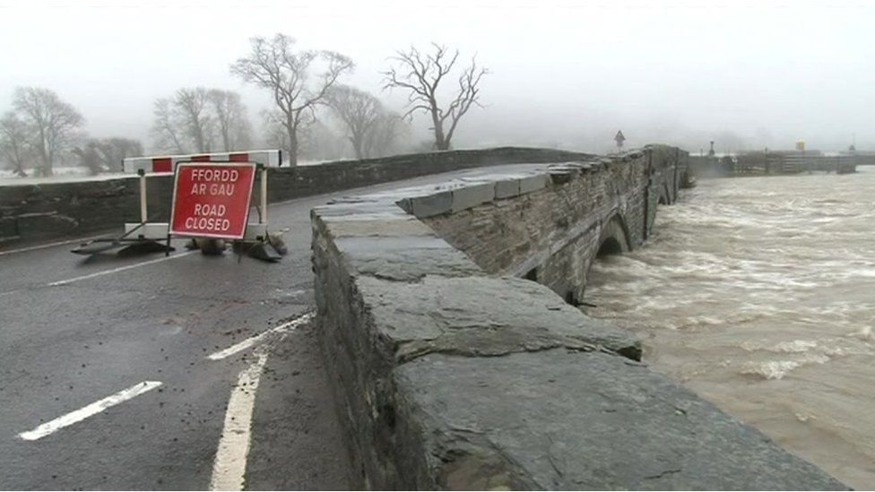 Flooded Dyfi Bridge