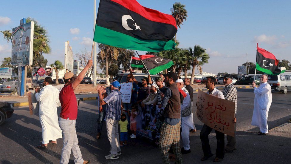 A protest in Benghazi against draft agreement talks backed by the UN (18 September)