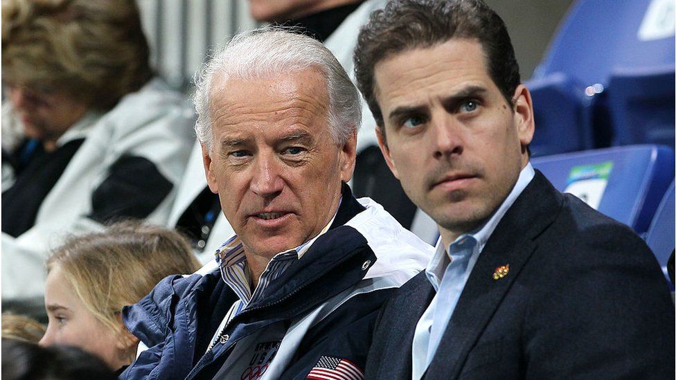 Joe and Hunter Biden seen here at a hockey game in Canada in 2010