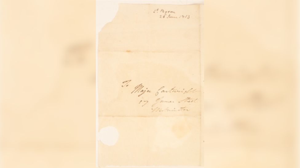 A photo of the reverse side of Lord Byron's Letter to Major John Cartwright