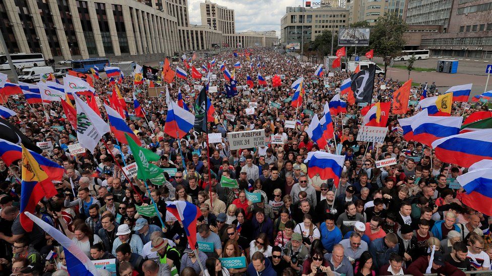 Protesters attend a rally in Moscow