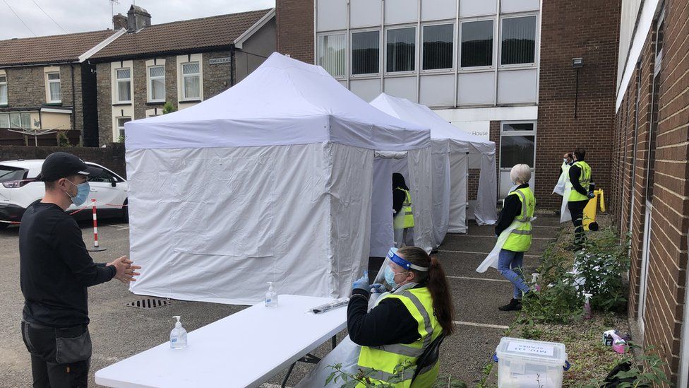 A mobile testing unit was set up in Porth, Rhondda, on Thursday