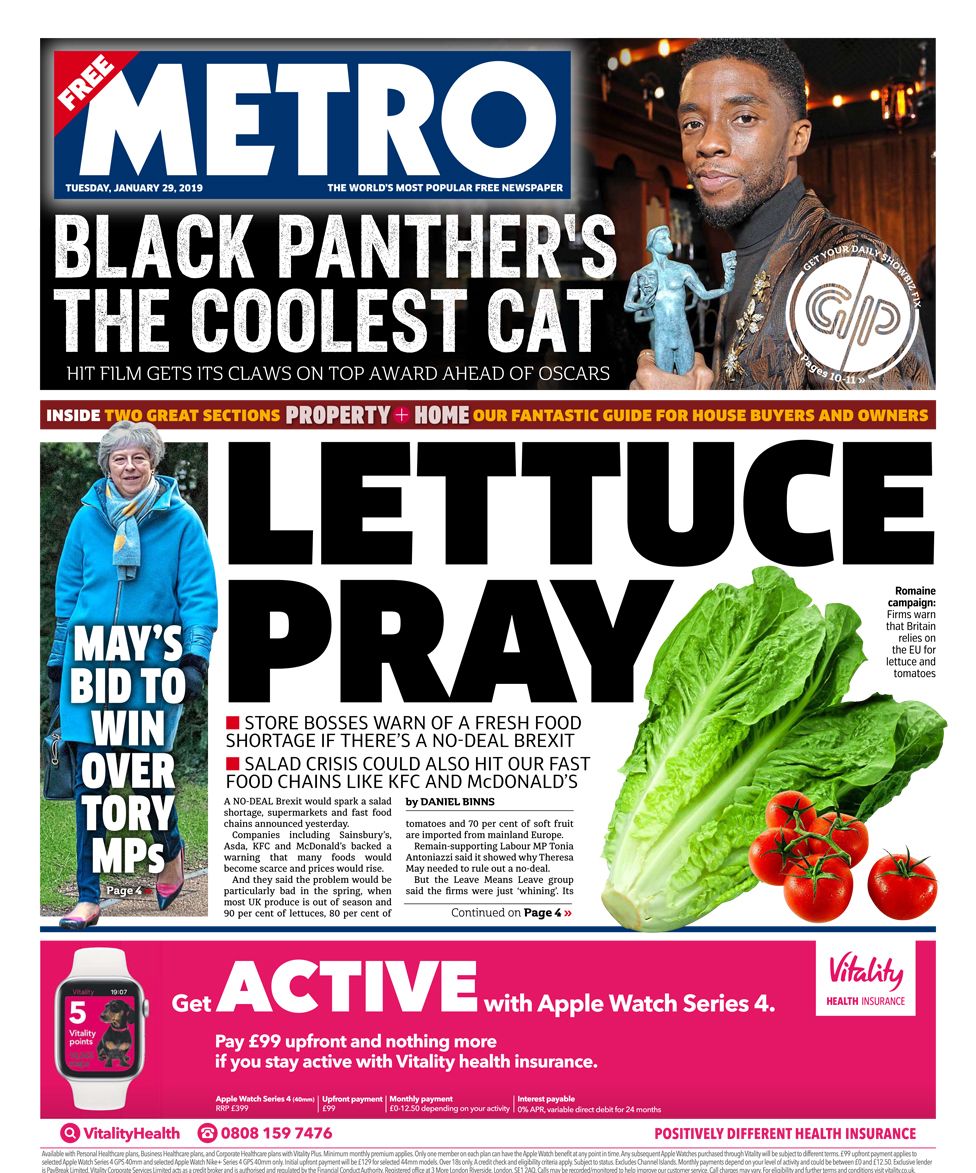 Metro front page - 29/01/19
