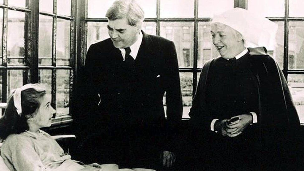 Aneurin Bevan on a hospital visit on the day the NHS was founded in July 1948