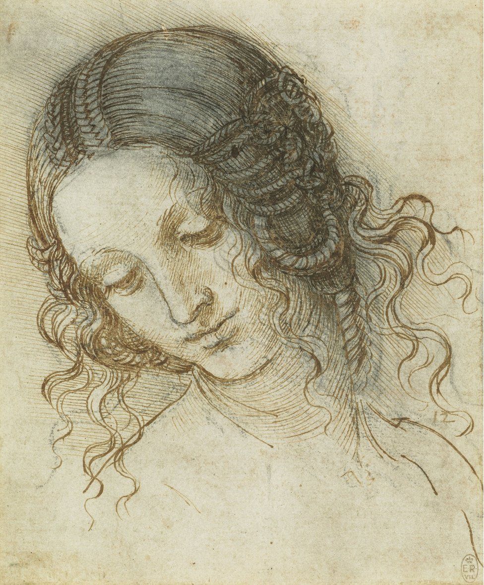 The drawing The head of Leda by Leonardo Da Vinci