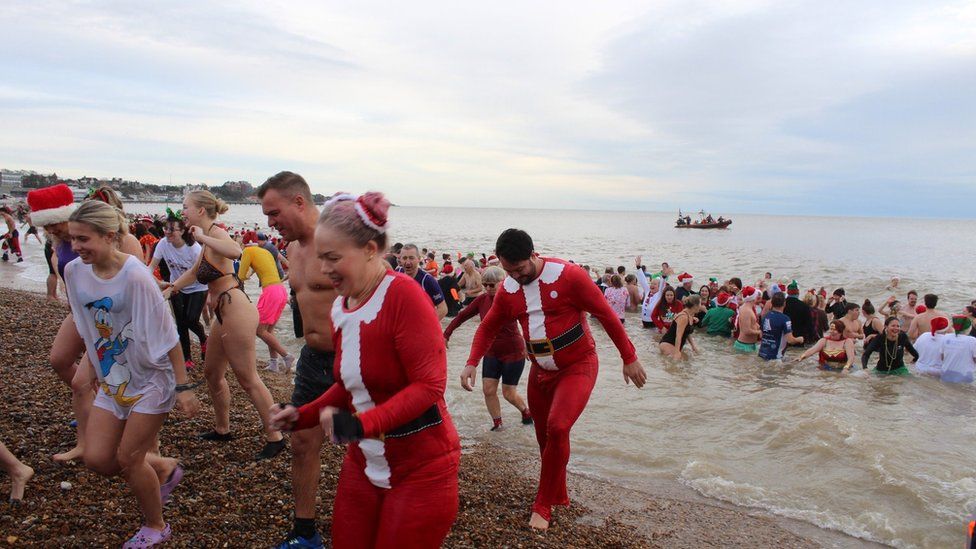 Swimmers in the sea at Felixstowe