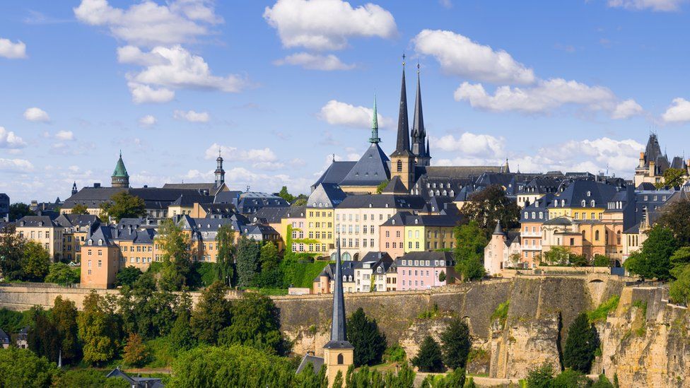 Luxembourg Old Town with the towers of the Notre Dame Cathedral