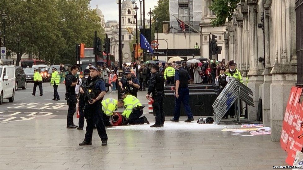The scene outside Parliament following the arrest of a man on Tuesday