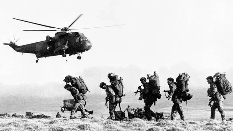Royal Marines transported from San Carlos to Darwin on the Falklands in June 1982