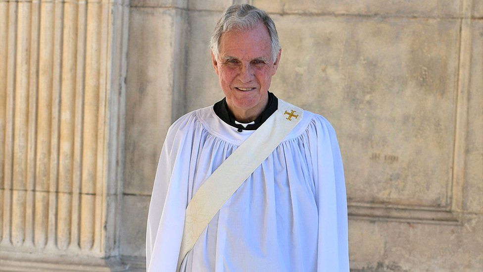Jonathan Aitken outside St Paul's Cathedral in London after being ordained as a deacon in 2018