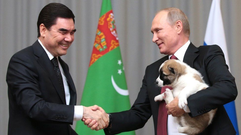 President Berdymukhamedov, Vladimir Putin and a puppy