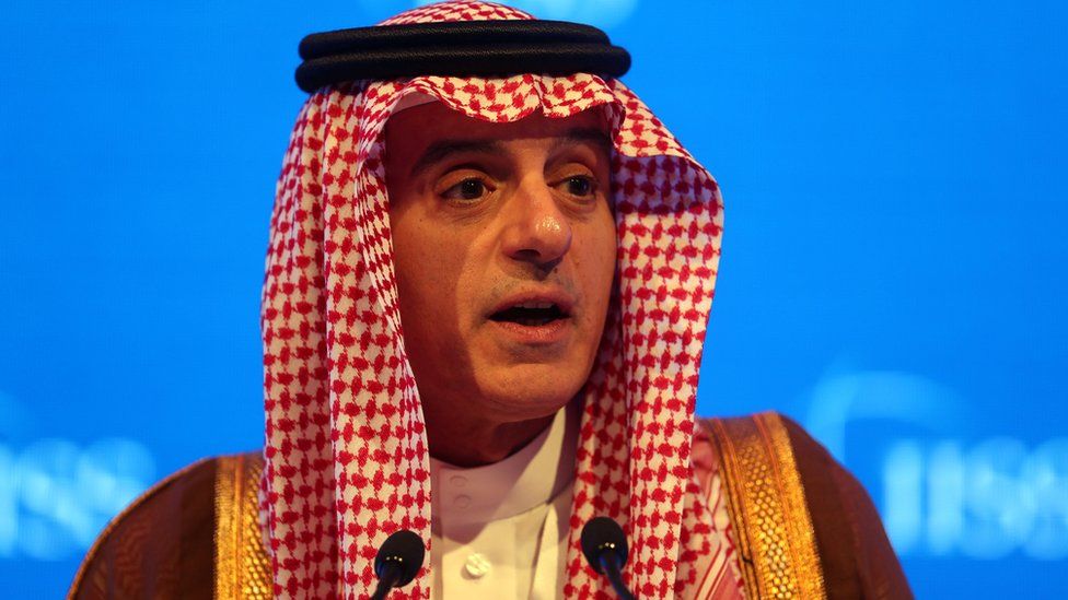 Saudi Arabia's Foreign Minister Adel bin Ahmed Al-Jubeir speaks during the second day of a conference in Manama, Bahrain.