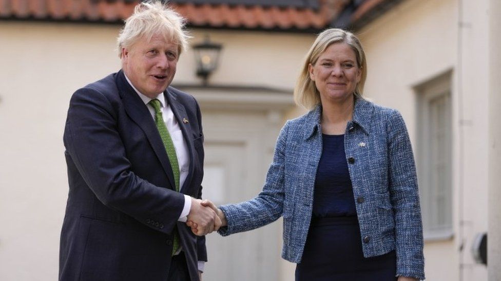 UK PM Boris Johnson with his Swedish counterpart Magdalena Andersson