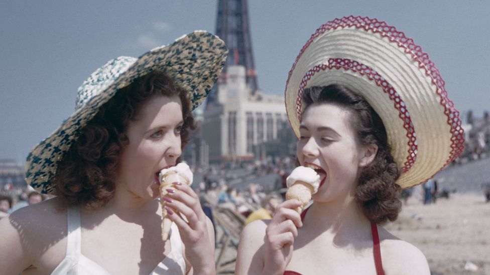 Women eating ice cream in Blackpool