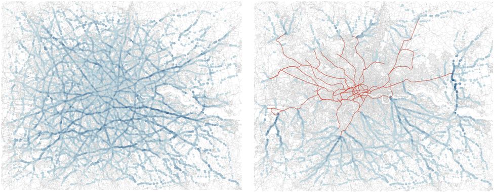 Graphic showing the modelled distribution of congestion in London