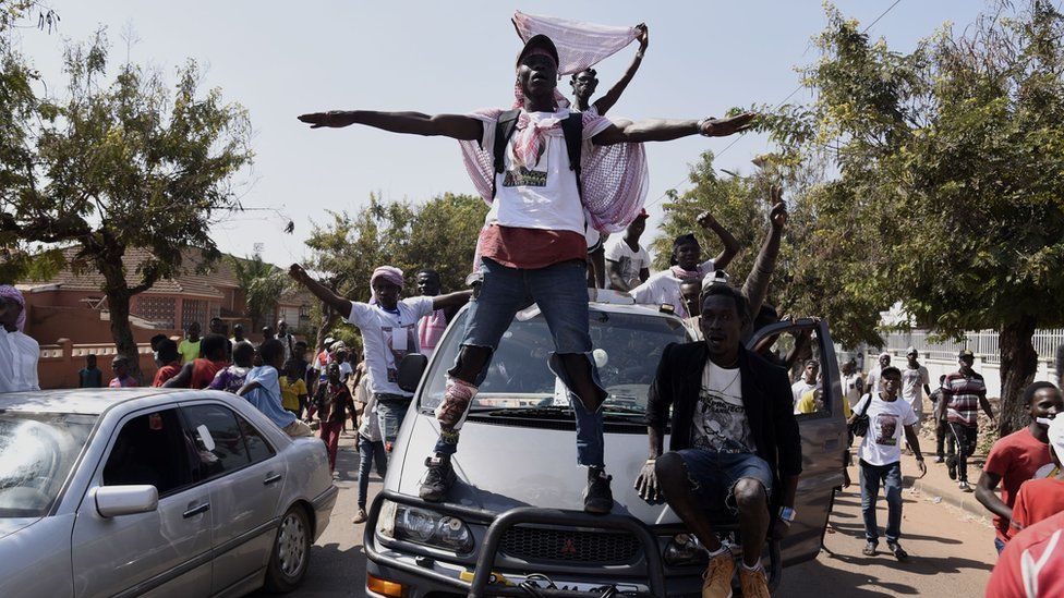 Supporters of newly elected President Umaro Cissoko Embalo celebrate on 1 January, 2020.