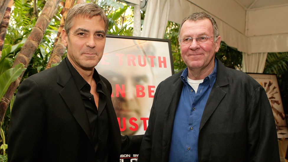 Actors George Clooney (L) and Tom Wilkinson arrive at the 8th Annual AFI Awards held at the Four Seasons Hotel on January 11, 2008 in Beverly Hills, California