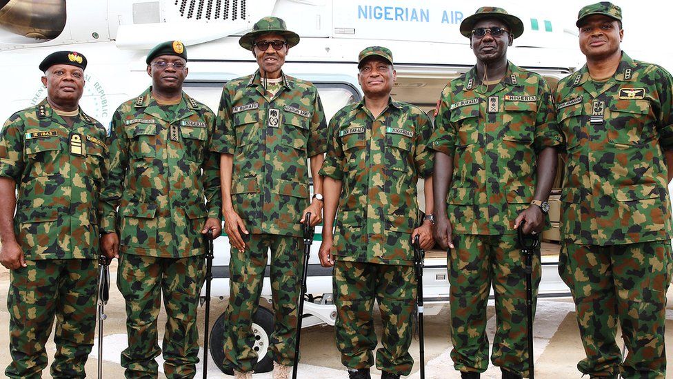 President Buhari and the heads of Nigeria armed forces