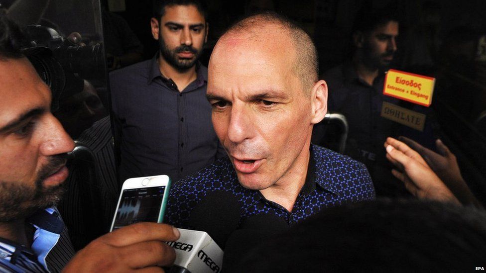 Yanis Varoufakis arrives at the ministry of finance in Athens (6 July 2015)