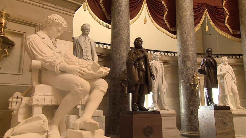 A statue of Jefferson Davis (centre) in the halls of the US Congress
