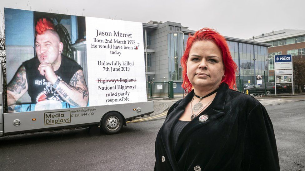 Claire Mercer outside police HQ with the advertising van