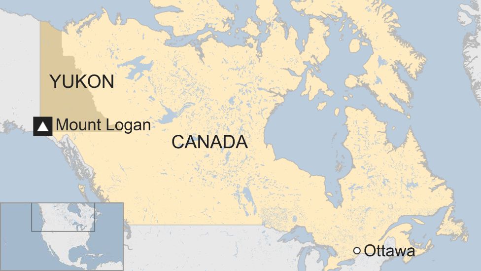 Map of Mount Logan in Canada