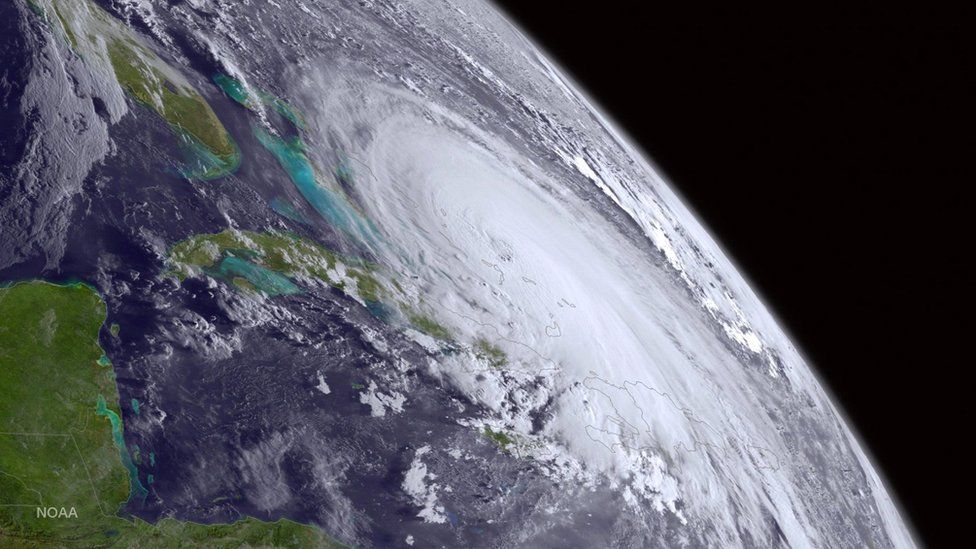 This satellite image taken Thursday, Oct. 1, 2015 at 8 a.m. EDT, and released by the National Oceanic and Atmospheric Administration (NOAA), shows Hurricane Joaquin