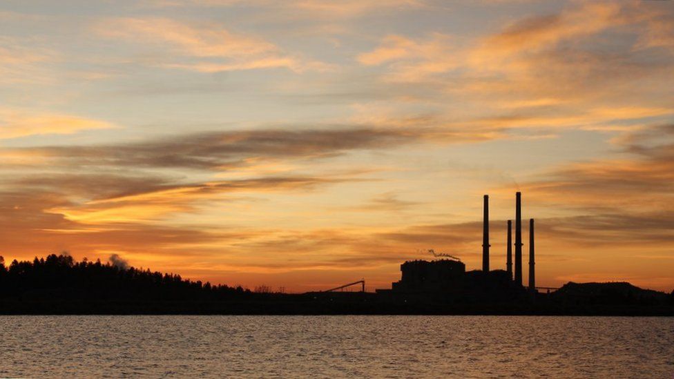 Colstrip power plant at sunset