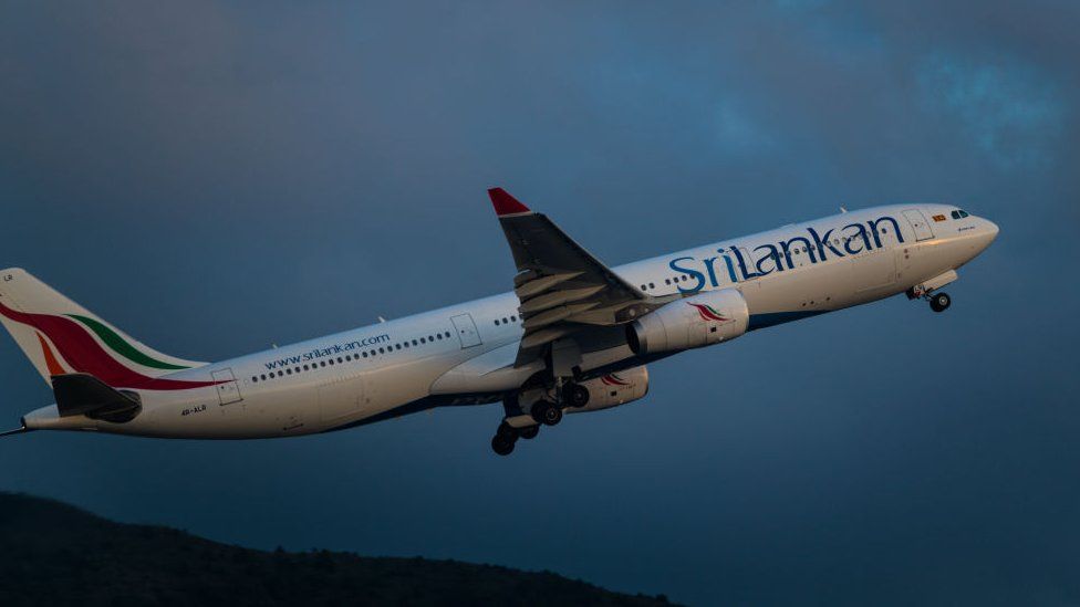 An airbus A330-300 of Sri Lankan Airlines takes off.