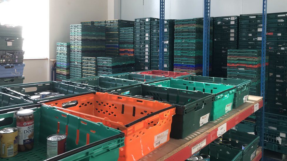 Crates of food at Stoke-on-Trent Foobank