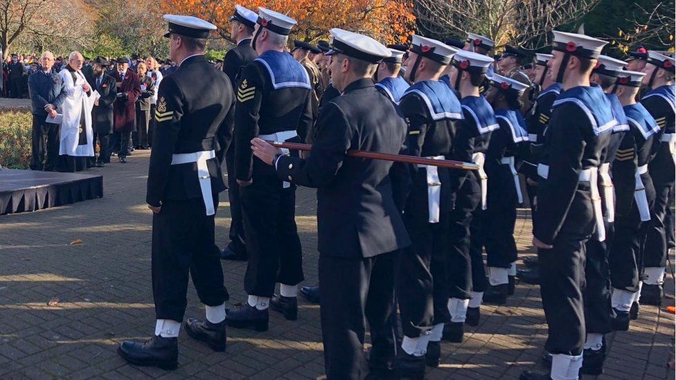 Armed forces personnel attend the national service in Cardiff