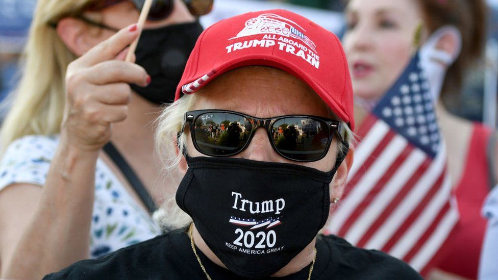 Trump suppoter wearing mask and dark glasses