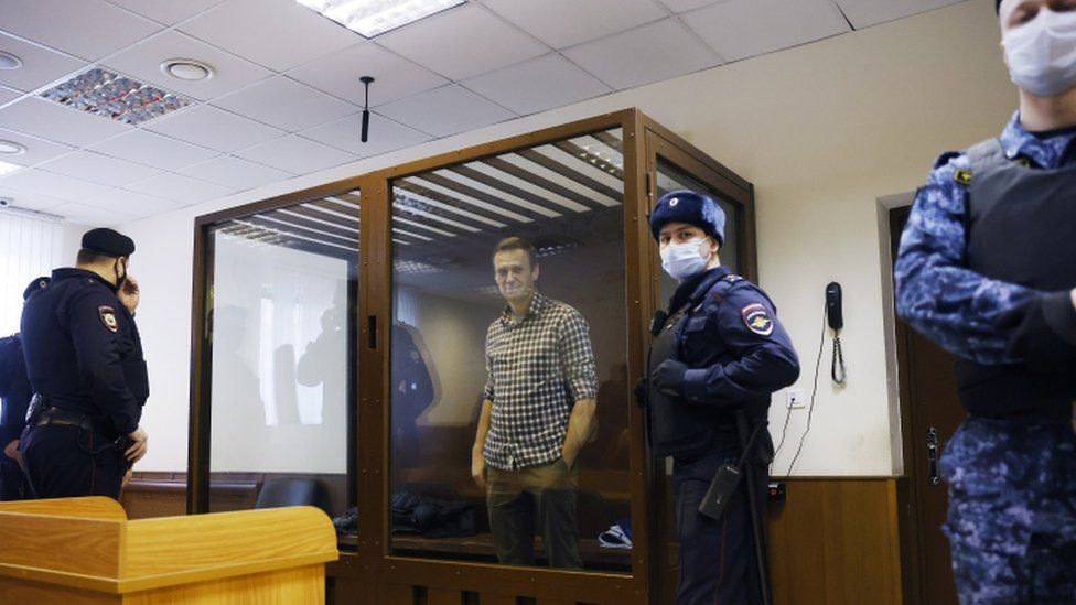 Alexei Navalny attends a hearing in Moscow, 20 February 2021