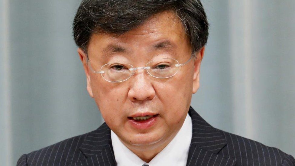 Japan's Chief of Cabinet Secretary Hirokazu Matsuno at a news conference in Tokyo, Japan October 4, 2021